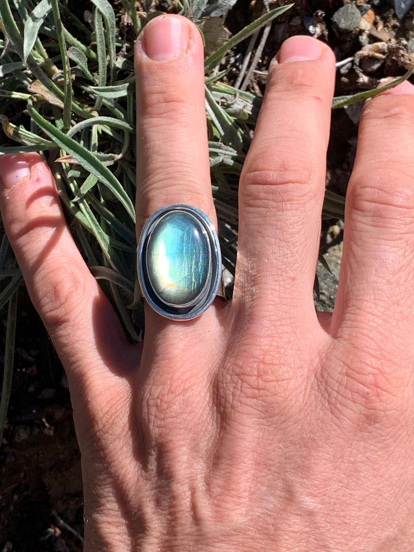 Adjustable Green labradorite ring