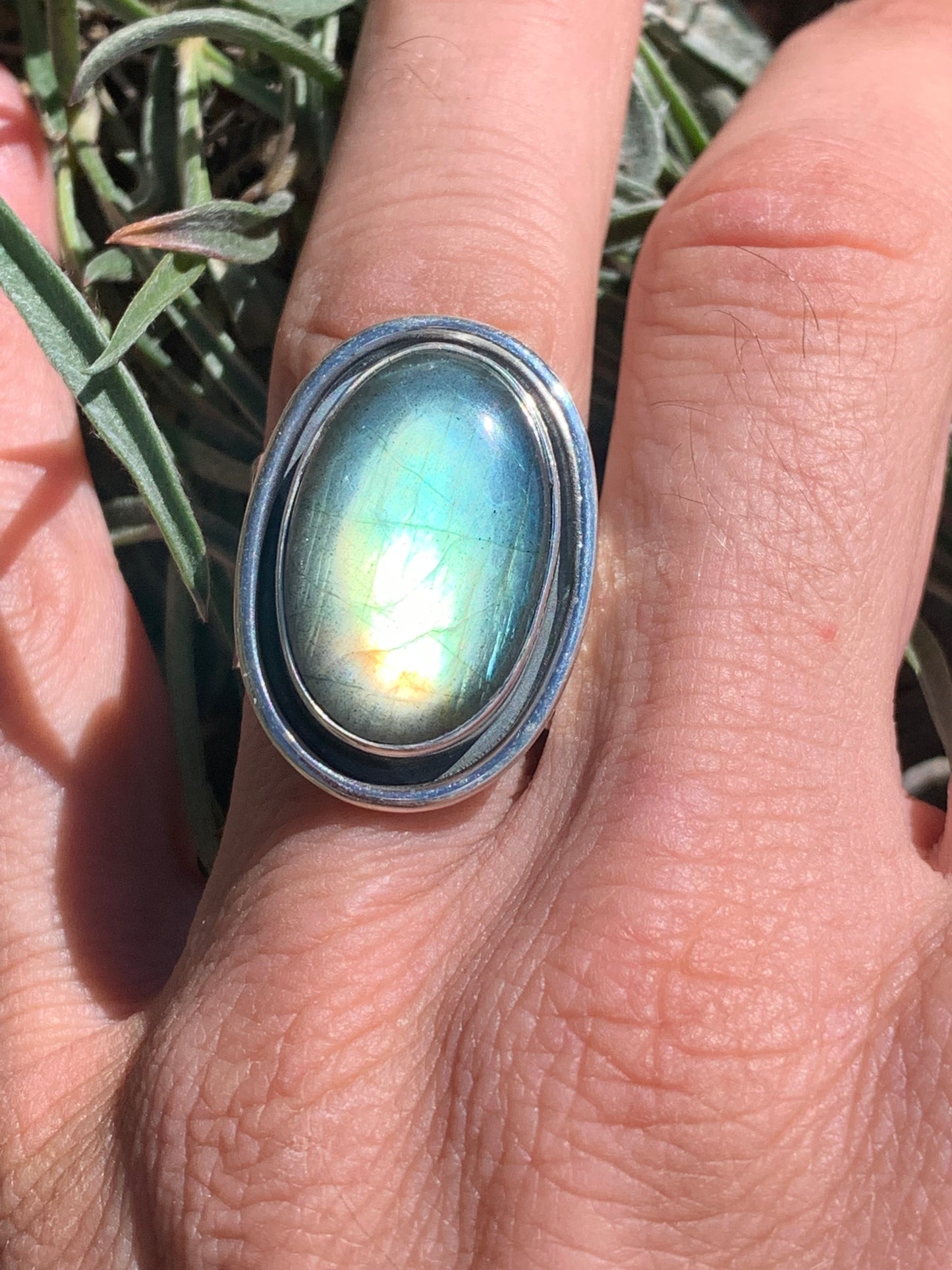 Adjustable Green labradorite ring