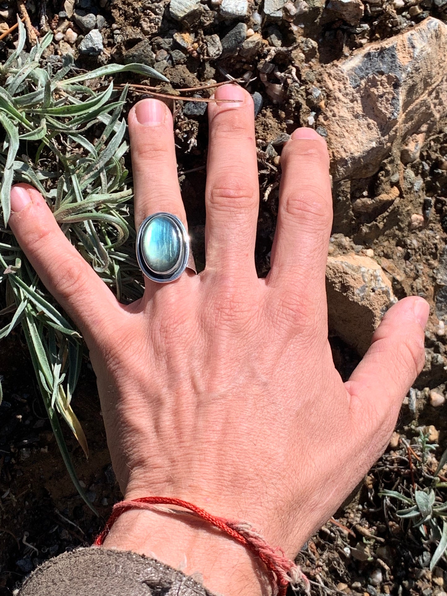 Adjustable Green labradorite ring