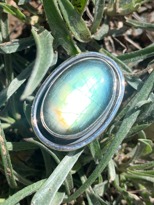 Adjustable Green labradorite ring